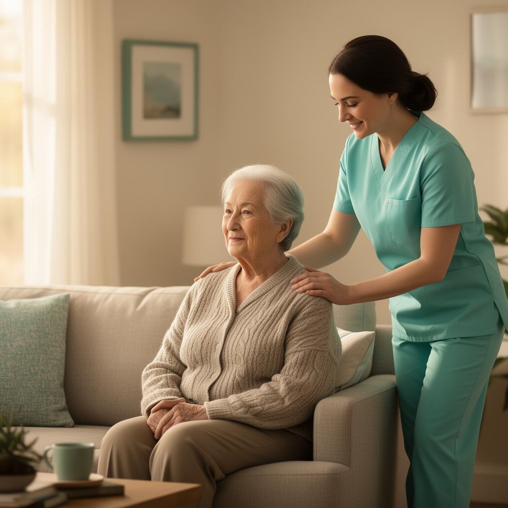 Caregiver supporting an elderly client at home